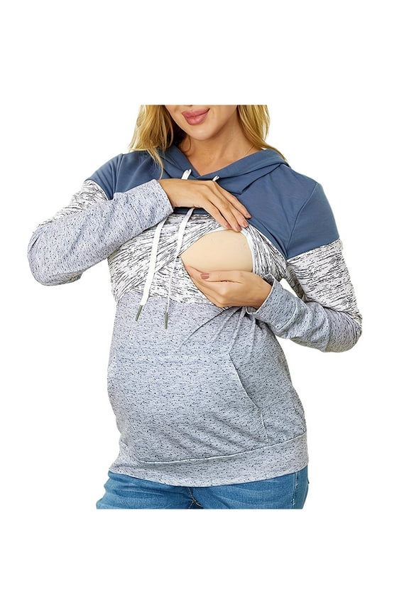 FAMTKT Women's Nursing Hoodie Sweatshirt Long Sleeves Breastfeeding Maternity Tops Casual Sweater Wear