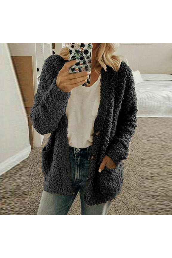 Shldybc Women's Plus Size Plush Cardigan Sweaters Casual Oversized Open Front Long Cardigans Button Up Outerwear