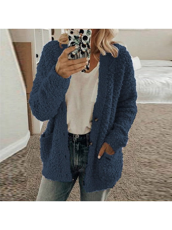 Women's Plus Size Plush Cardigan Sweaters Casual Oversized Open Front Long Cardigans Button Up Outerwear