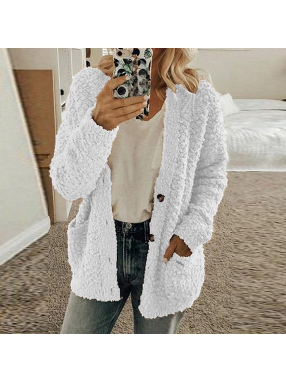 Women's Plus Size Plush Cardigan Sweaters Casual Oversized Open Front Long Cardigans Button Up Outerwear