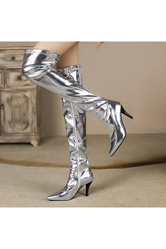 FAMTKT Women's Shoes Sexy Fall Winter Pointed Thin High Heels Side Zippered Long Boots Over Knee Boots, Women's High-Heels Over-the-Knee Boots