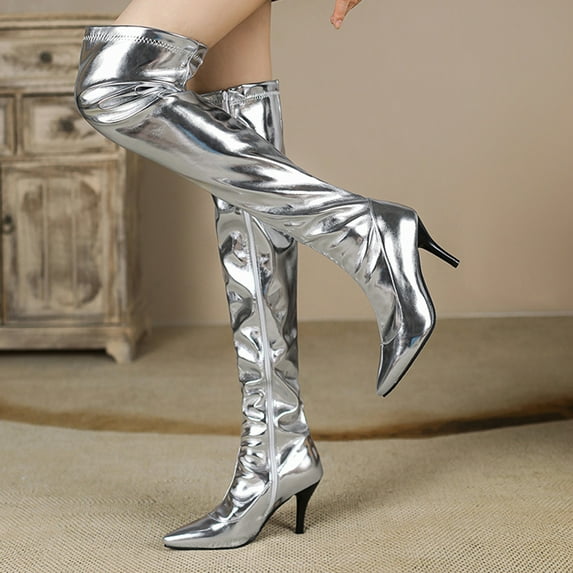 FAMTKT Women's Shoes Sexy Fall Winter Pointed Thin High Heels Side Zippered Long Boots Over Knee Boots, Women's High-Heels Over-the-Knee Boots