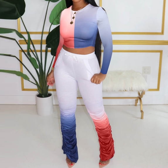 FAMTKT Women's Tie Dye Sports Tracksuit 2 Piece Outfits, Casual Long Sleeve Pullover Shirts and Pants Set Sweatsuits