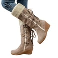thumbnail image 1 of FAMTKT Women's Wedge Boots Winter Snow Boots Women's Large-size Fringe Back Zipper Mid-calf Boots Non-slip Chunky Heel Boots, Womens Boots, 1 of 7