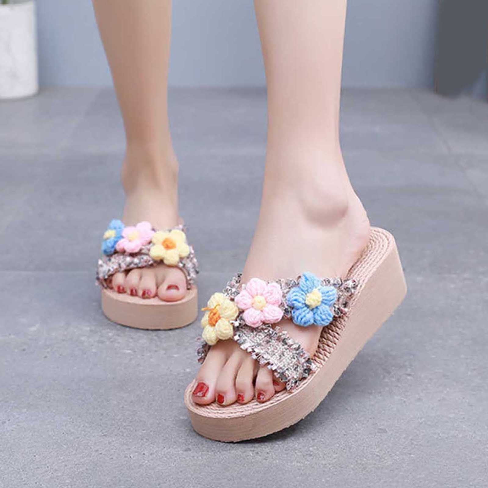 Shldybc Women's Wedge Heel Sandals Slip On Platform Sandals Slide