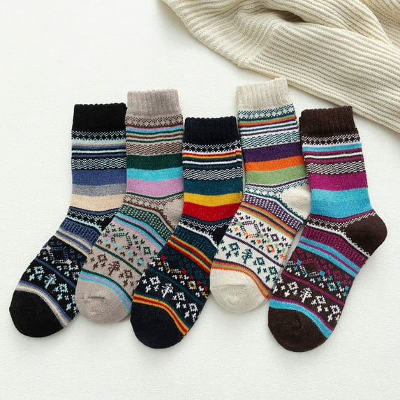 Shldybc Women's Winter Socks 5 Pack Womens Socks Vintage Winter Soft Warm Cold Knit Wool Socks Christmas Gifts