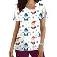 thumbnail image 1 of Shldybc Womens Christmas Nursing Scrub Tops Working Uniform Short Sleeve V Neck Claus Snowman Tree Holiday Christmas Print Tunic Workwear Blouse Scrubs Tops with Pockets-Blue - Fall/Winter Clearance, 1 of 1