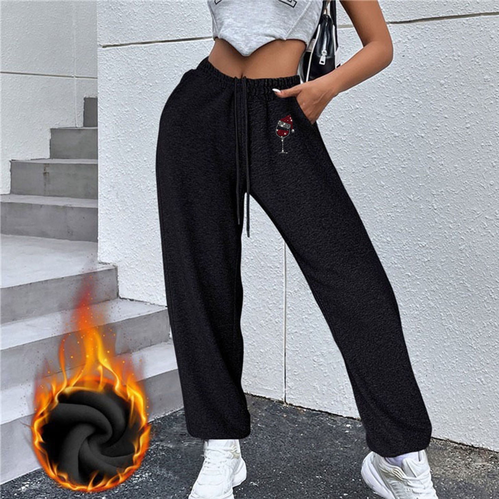 Shldybc Womens Fleece Lined Sweatpants Winter Athletic Pants Drawstring Athletic Jogger Trousers Casual Solid Color Plush Pants Sweatpants Women on