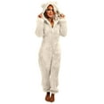 thumbnail image 1 of Shldybc Womens Fleece Pajama Sexy Butt Button Back Flap Jumpsuit V Neck Long Sleeve Romper Bodycon Pajamas Onesies, Adults Fashion Print Sexy Jumpsuit - Fall/Winter Clearance, 1 of 6
