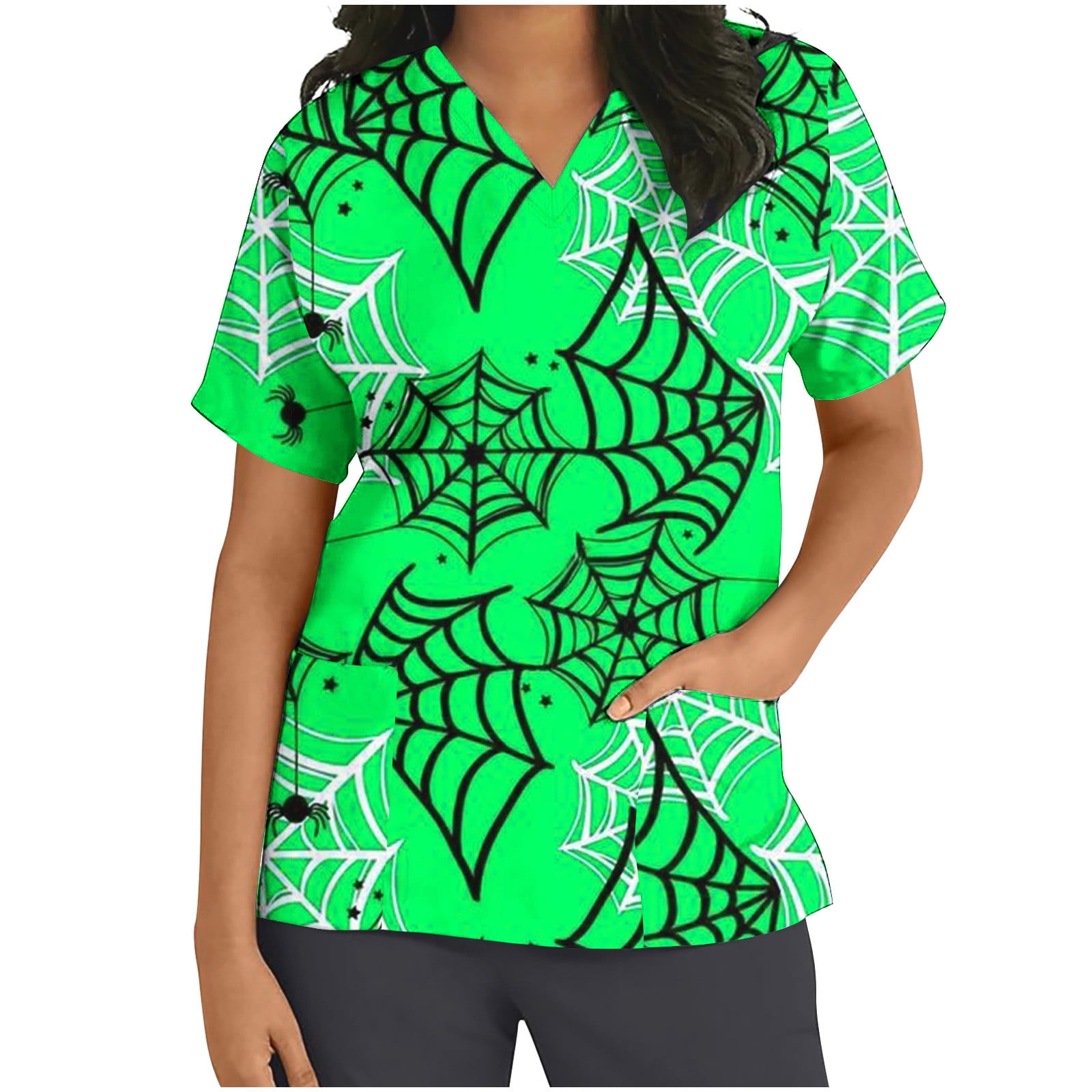 Shldybc Womens Halloween Nursing Scrubs Tops Working Uniform Short ...