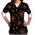 thumbnail image 1 of Shldybc Womens Halloween Nursing Scrubs Tops Working Uniform Short Sleeve V Neck Pumpkin Spiders Ghost Holiday Print Tunic Scrubs Workwear Blouse Scrubs Tops with Pockets-Black, 1 of 5