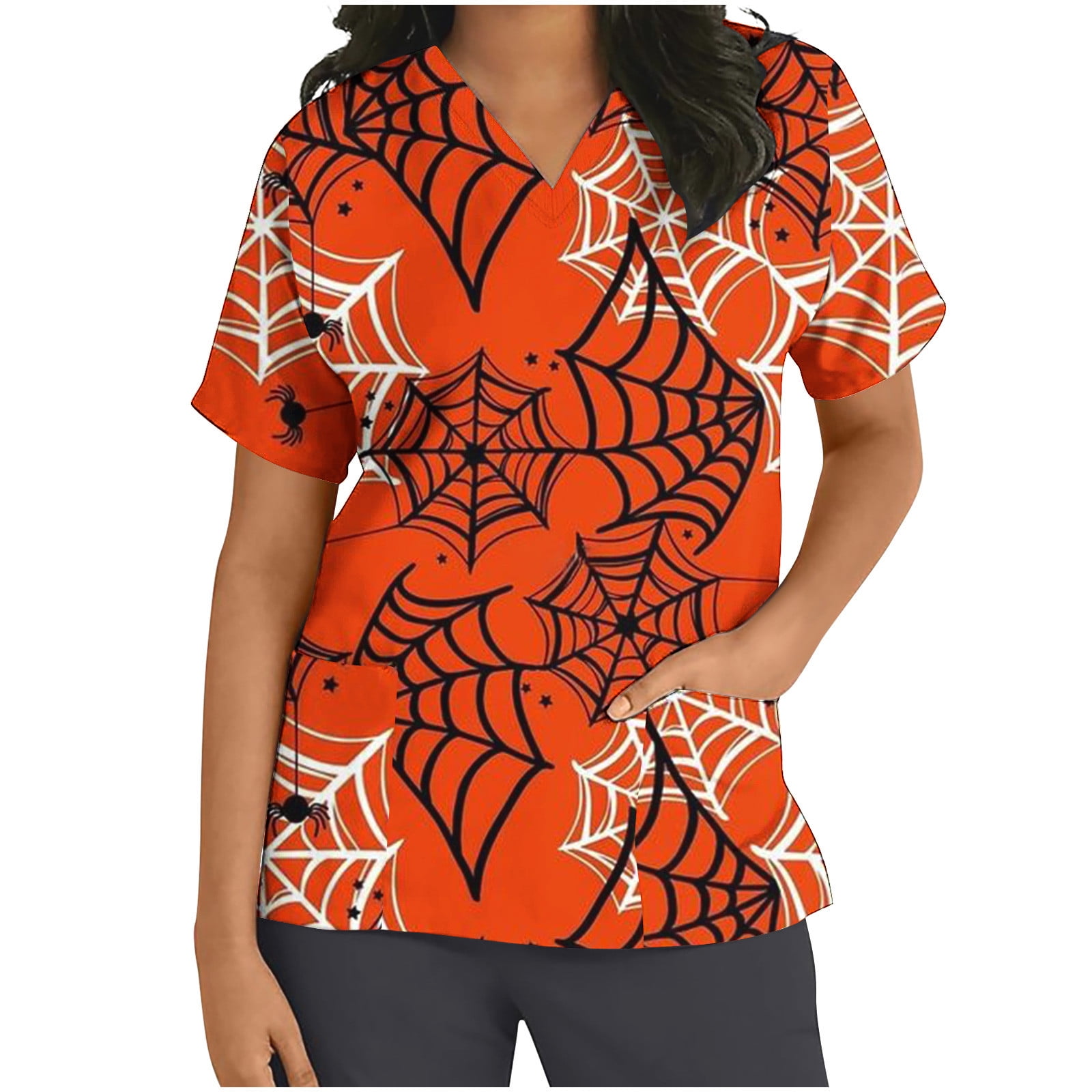 Shldybc Womens Halloween Nursing Scrubs Tops Working Uniform Short ...
