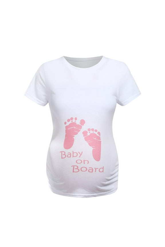 FAMTKT Womens Maternity Tops Short Sleeve Round Neck Letter Print Tops T-Shirt Casual Pregnancy Blouses Clothes