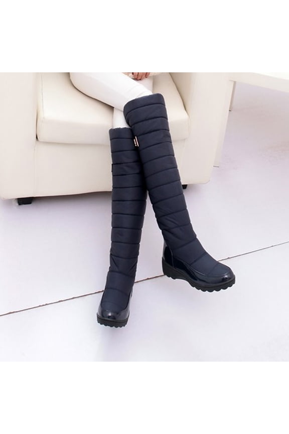 Shldybc Womens Over The Knee Thigh High Boots, Large Size Lady Down Fabric Knee Length Thick Feathers Snow Sloping Heel Casual Boots on Clearance