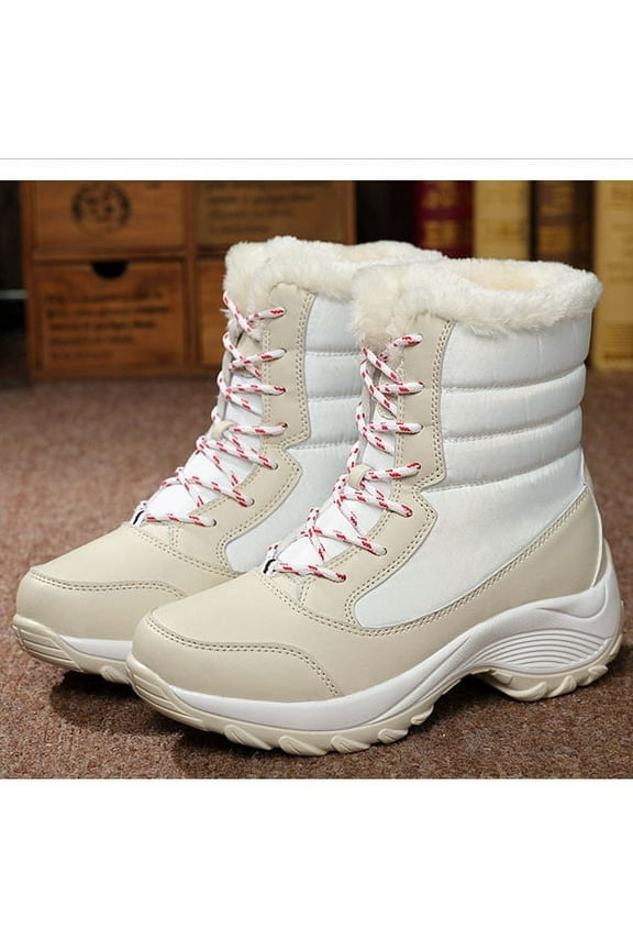 FAMTKT Womens Snow Boots Warm Thick-Soled Winter Boots Anti Slip Ankle Boots Mid Calf Snowboots High-Top Plus Velvet Warm Cotton Shoes Outdoor Walking Shoes for Women Ladies Girls