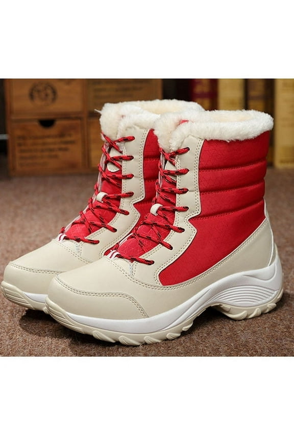FAMTKT Womens Snow Boots Warm Thick-Soled Winter Boots Anti Slip Ankle Boots Mid Calf Snowboots High-Top Plus Velvet Warm Cotton Shoes Outdoor Walking Shoes for Women Ladies Girls