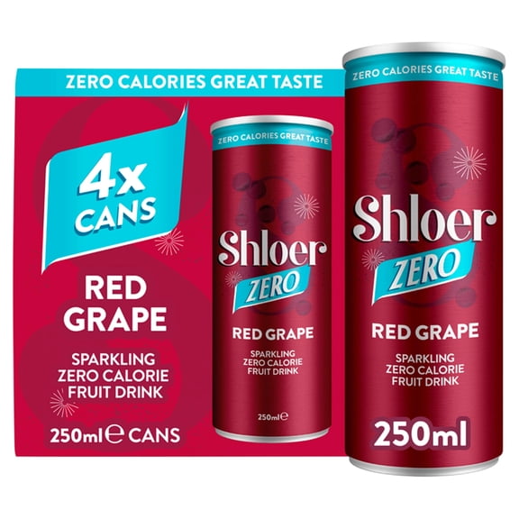 Shloer Zero Calorie Sparkling Red Grape Juice Drink 4 x 250ml, Imported from Britain
