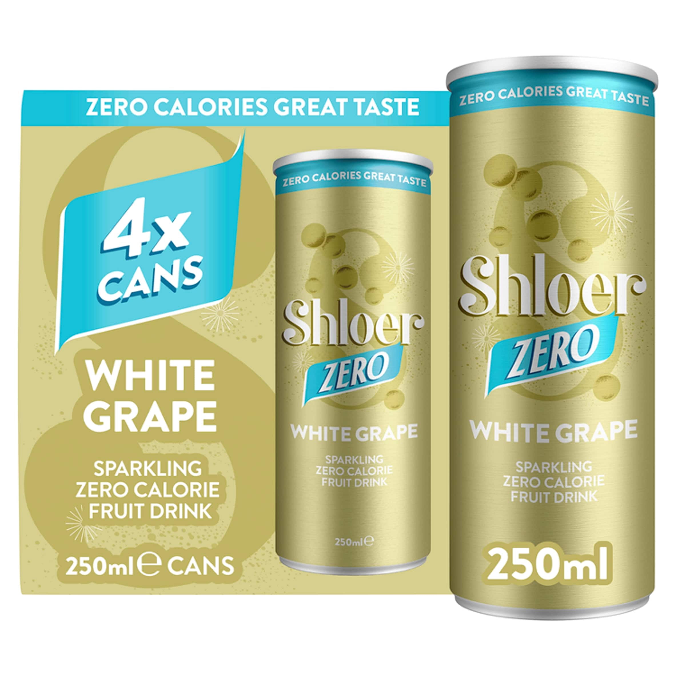 Shloer Zero Calorie Sparkling White Grape Juice Drink 4 x 250ml, Imported from Britain
