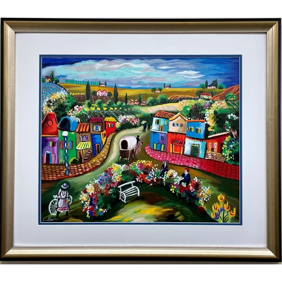 Shlomo Alter "Busy Day in the the Country" Signed Primitive FRAMED ART Generic