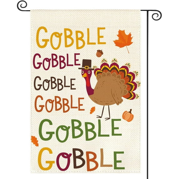 Shmbada Gobble Gobble Turkey Garden Flag 12 x 18 Inch Double Sided, Fall Thanksgiving Yard Outdoor Decorative Flag