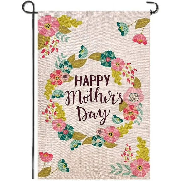 Shmbada Haapy Mother's Day Garden Flag - Outside Decoration Double Sided 12" x 18" Yard Flags for Outdoor Decor