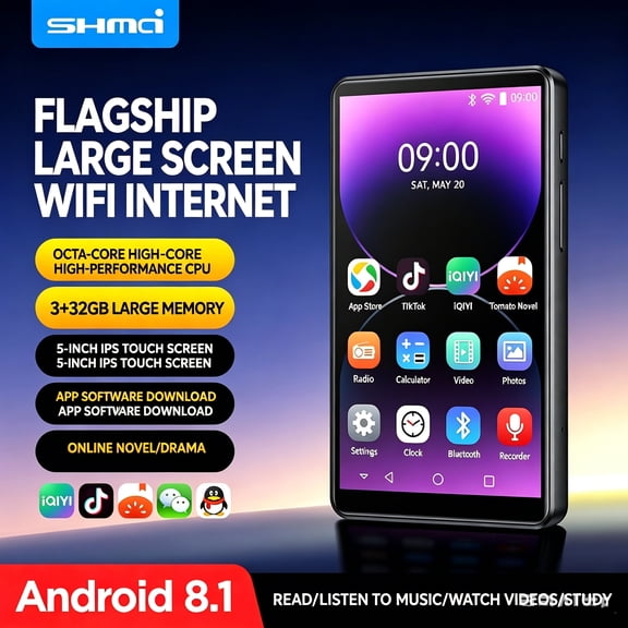 Shmci C50 WIFI MP5 MP4 Music HIFI Player Bluetooth 5-inch IPS HD Touch Screen Octa-Core Smart EBook Reader Android 8.1 Walkman