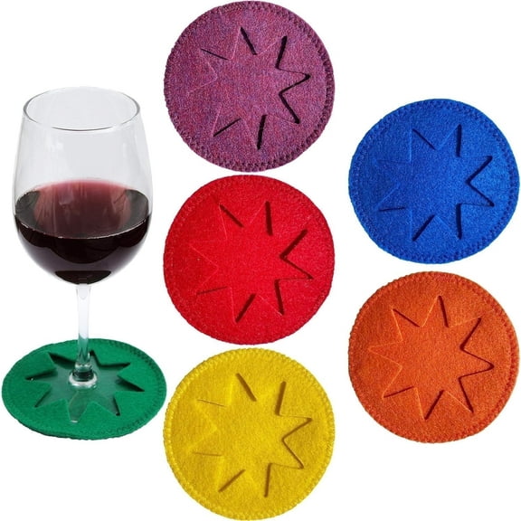 Shmoo Unique Felt Coasters for Drinks - Wine Glass Marker with Slip on Design Made in The USA The Perfect Housewarming Gifts Bar Accessories Coffee Bar Table Decor (6, Multi)