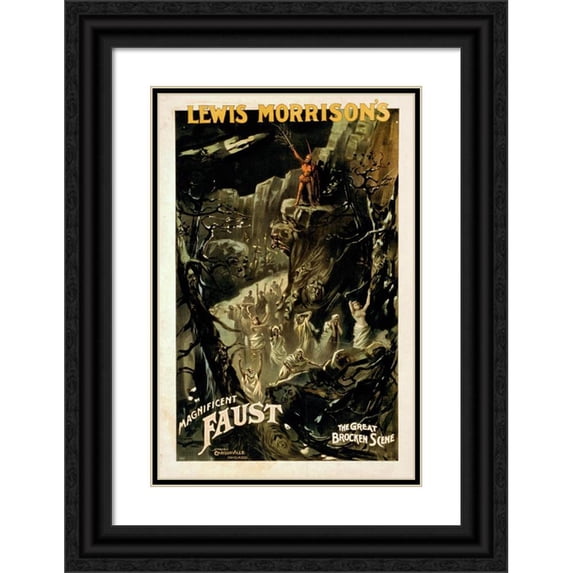 Shober & Carqueville Lithographing Co. 11x14 Black Ornate Wood Framed Double Matted Museum Art Print Titled: Lewis Morrison's Magnificent Faust (1889)