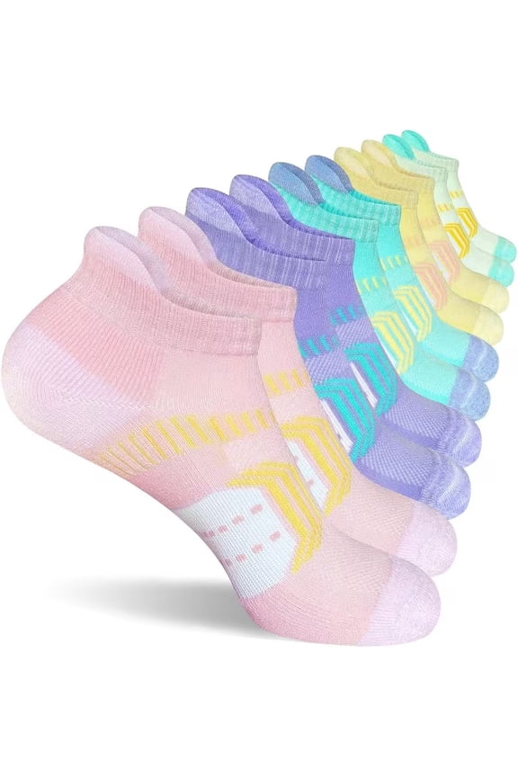 Shock Absorb Low Cut Compression Ankle Socks Featuring Heel Label Design for Female Road Running Outdoor Sports Wear, multi colors, 5 packs