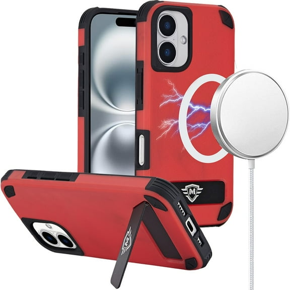 Shock Absorbent Impact MagSafe Case with Kickstand for iPhone 16 - Red