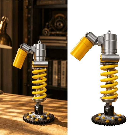 Shock Absorber Table Lamp, 3D Printed Industrial Style LED Night Light, Touch Adjustable LED Night Light with 3 Light Colors for Gaming Room, Garage & Car Lovers Gift