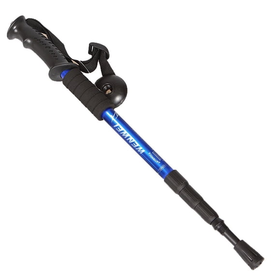 Shock-Absorbing 4-Section Trekking Pole, Adjustable, Blue, 1 Pack