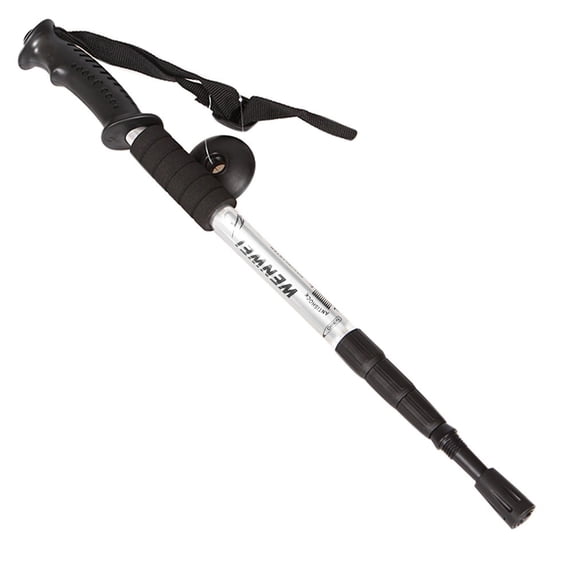 Shock-Absorbing 4-Section Trekking Pole, Adjustable, Silver, 1 Pack
