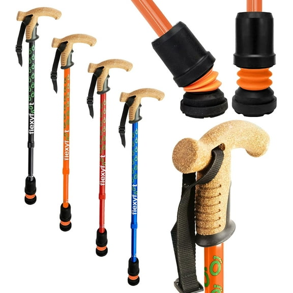 Shock Absorbing Cork Handle Telescopic Walking Stick - Improves Safety, Improves Grip, Reduces Shocks & Jarring