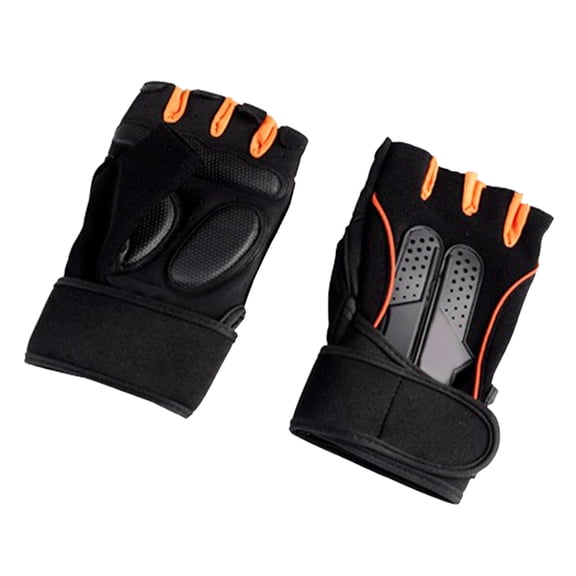 Shock Absorbing Cycling Gloves, Elastic Fabric Breathable Design Anti-Slip for Professional Cyclists Comfortable Fit (Black Orange, One Pair)