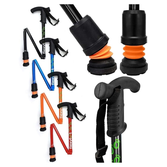 Shock Absorbing Derby Handled Folding Walking Stick - Improves Safety, Improves Grip, Reduces Shocks & Jarring