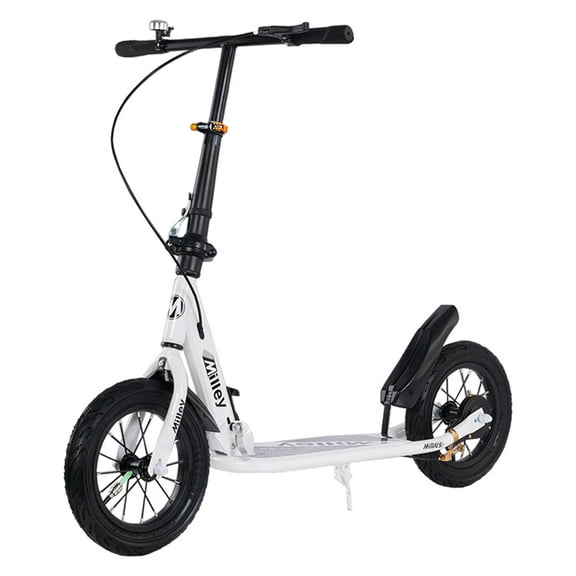 Shock-Absorbing Foldable Commuter Kick Scooter With 12" Large Smooth Rolling Rubber Air Tires Pink/Green/White/Black