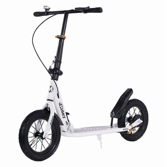 Shock-Absorbing Foldable Commuter Kick Scooter With 12" Large Smooth Rolling Rubber Air Tires Pink/Green/White/Black