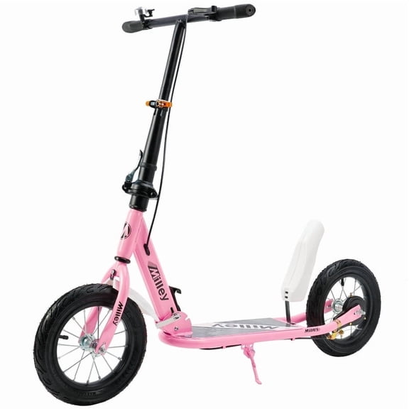 Shock-Absorbing Foldable Commuter Kick Scooter With 12" Large Smooth Rolling Rubber Air Tires Pink/Green/White/Black