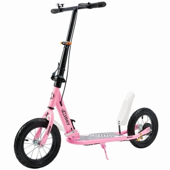Shock-Absorbing Foldable Commuter Kick Scooter With 12" Large Smooth Rolling Rubber Air Tires Pink/Green/White/Black
