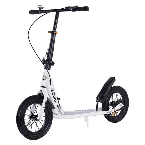 MotorGenic white shock-absorbing foldable commuter scooter for adults with 12 in air-filled tires smooth ride