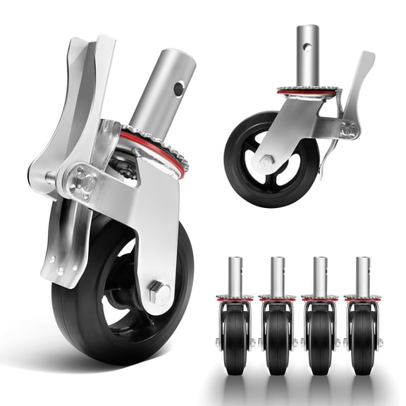 Shock Absorbing Scaffold Rollers, Silver 8 Inch Size, 4 Pieces, Dual Brake Swivel Wheels, Buffer Mobile Casters for Frame Scaffold, Factory Site Work