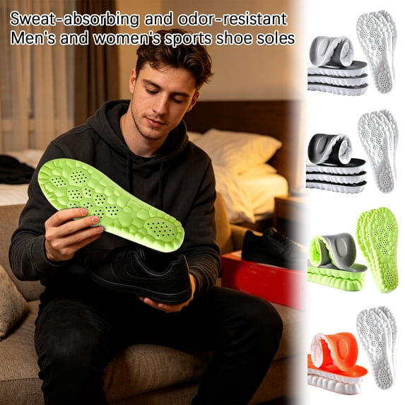 Shock Absorbing Shoe Insoles Men with High Arch Support for Work Boots and Plantar Fasciitis Relief, Breathable and Elastic Insoles for Standing All Day to Reduce Foot Fatigue,