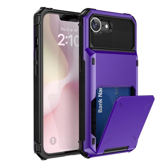 Shock Absorption Phone Housing Case Featuring Concealed Card Storage Compartment and Slide Door Access Protective Wallet