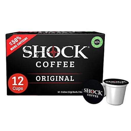 Shock Coffee Original High Caffeine Medium Roast Coffee Pods, K-Cup Compatible, 12 Count