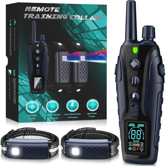 Shock Collar 2 s(15-150lbs) with Flashing Light for Night Walks,4000FT Training Collar Adjustable Pitch Beep(1-8), Vibration(1-16), Safe Shock(1-99), and Keypad Lock