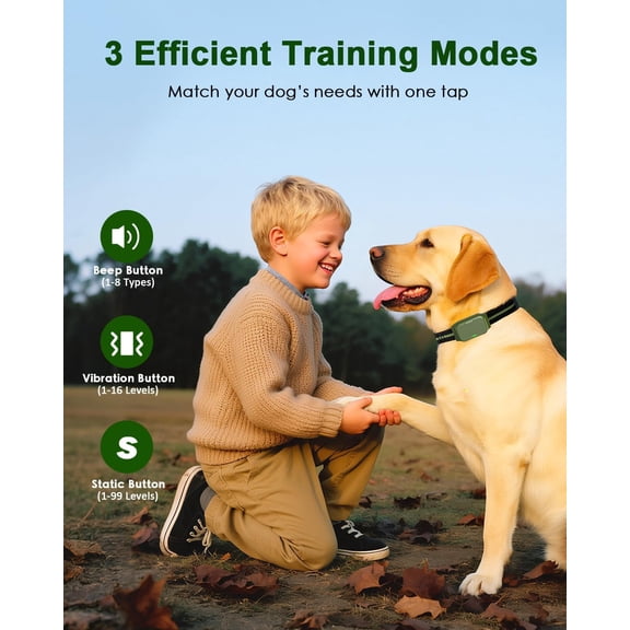 Shock Collar for Dogs, IP67 Waterproof Dog Training Collar with Remote Control, 3 Modes: Beep, Vibration, Safe Static, Rechargeable Adjustable for 15-110lbs Medium Large Dogs