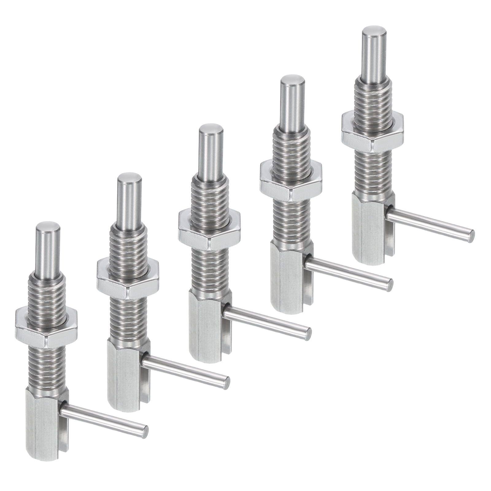Uxcell 5 Pack Retractable Indexing Plunger Pin, M8 L Spring Plunger Stainless Steel Spring Loaded Latch Telescopic Locking Pin with Nut for Machinery Shipbuilding