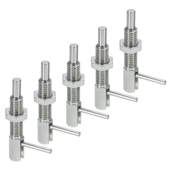 Uxcell 5 Pack Retractable Indexing Plunger Pin, M8 L Spring Plunger Stainless Steel Spring Loaded Latch Telescopic Locking Pin with Nut for Machinery Shipbuilding