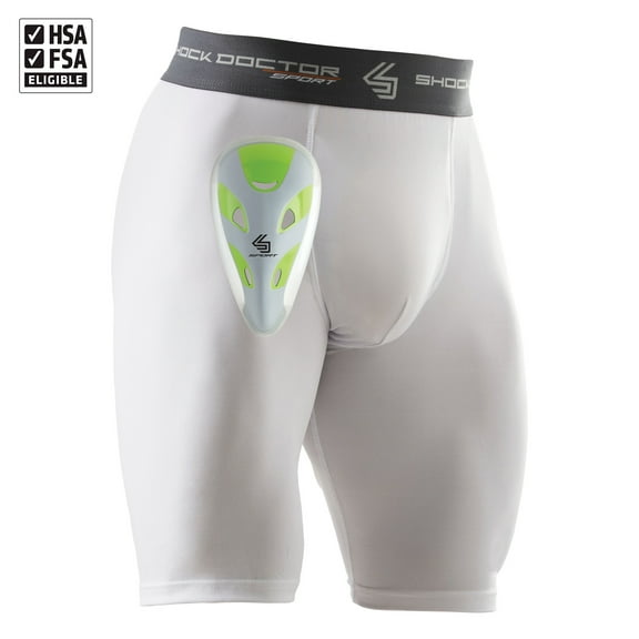 Shock Doctor Sport | Compression Athletic Shorts with Protective Cup | Youth Boys | White